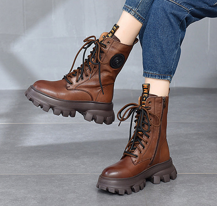 Retro Solid Color Platform Martin Boots