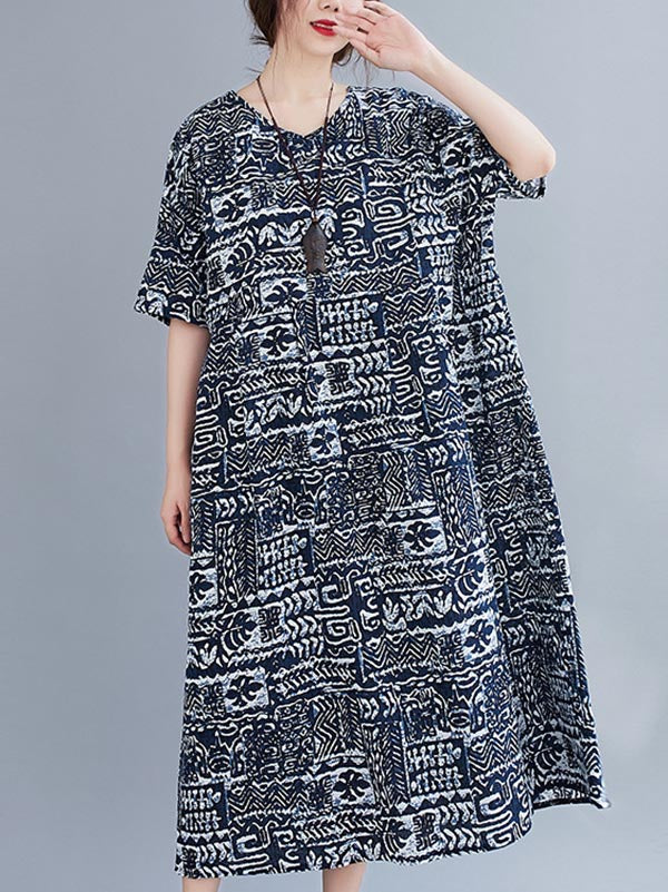 Vintage Printed V-Neck Dress