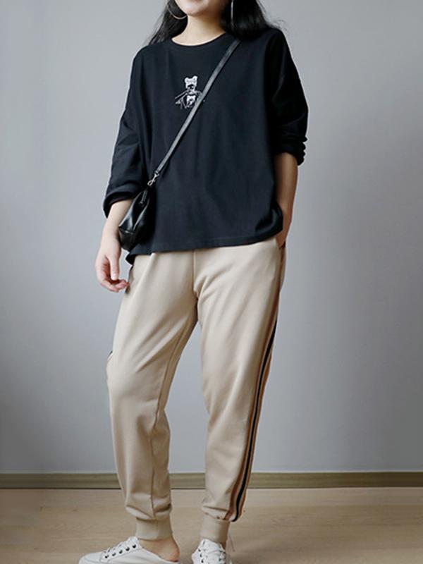 Loose Casual Printed Long Sleeve Round Neck T-Shirt