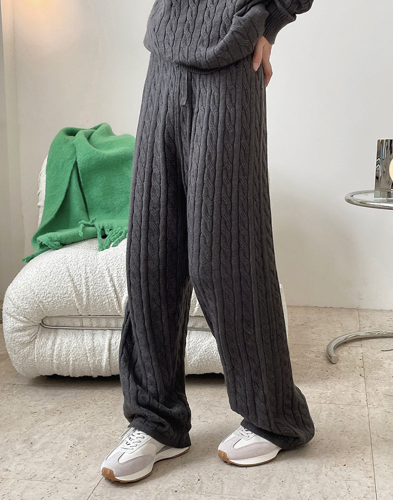 Cable High Waist Wide-Leg Knit Pants