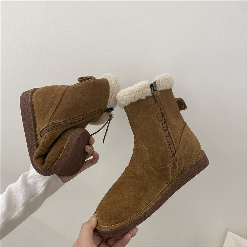 Flat Medium Tube And Fleece Snow Boots