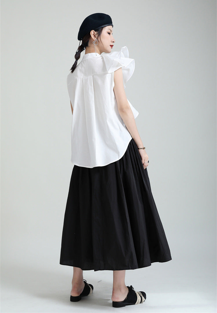 Flower Sleeve Loose Collar Sleeveless Shirt