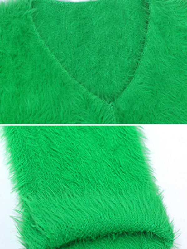 Original Pure Color V-Neck Long Sleeves Sweater Dress