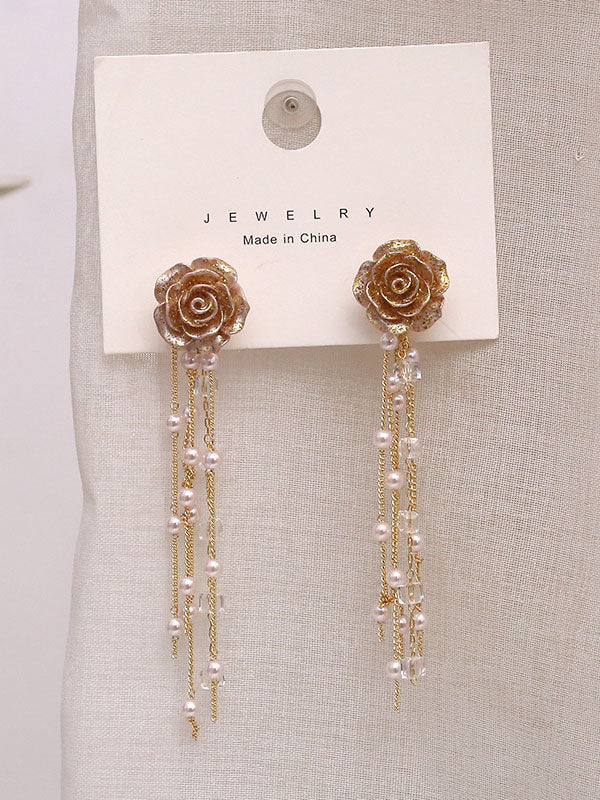 Fashion Floral Tasseled Long Earrings