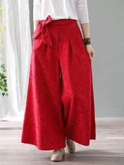 Vintage Loose Jacquard Lace-Up Wide-Leg Pants