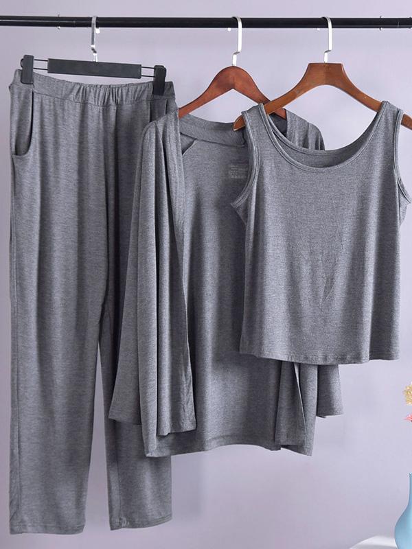 Three-Pieces Loose Solid Comfortable Home Pajamas