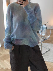 Loose Tie-dyed Mohair Knitting Sweater