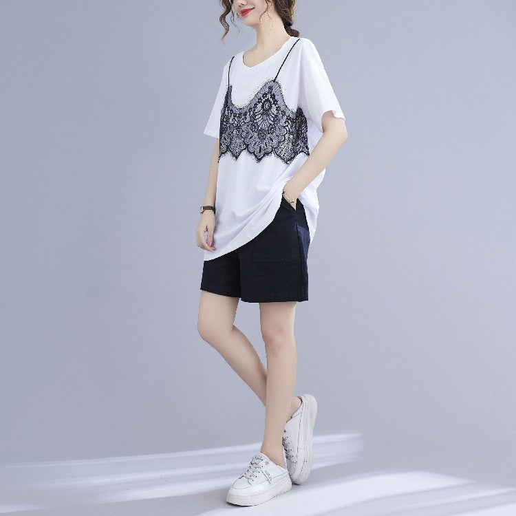 Loose Round Neck False Two T-shirt