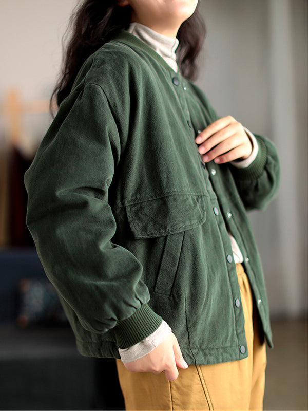 Women Loose Solid Color Pocket Jacket