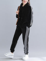 Two-Pieces Velvet Sports Hoodie And Pants Set