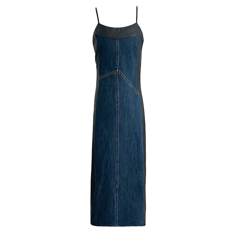 Retro Stitching Strap Denim Dress