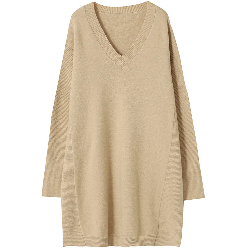 Women Simple V-Neck Knit Dress