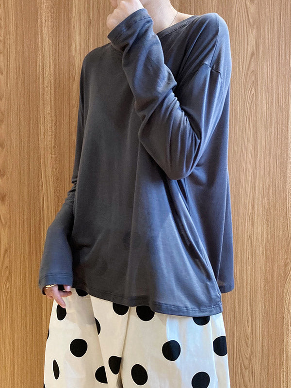 Loose Solid Color Split-Back Comfortable Shirts