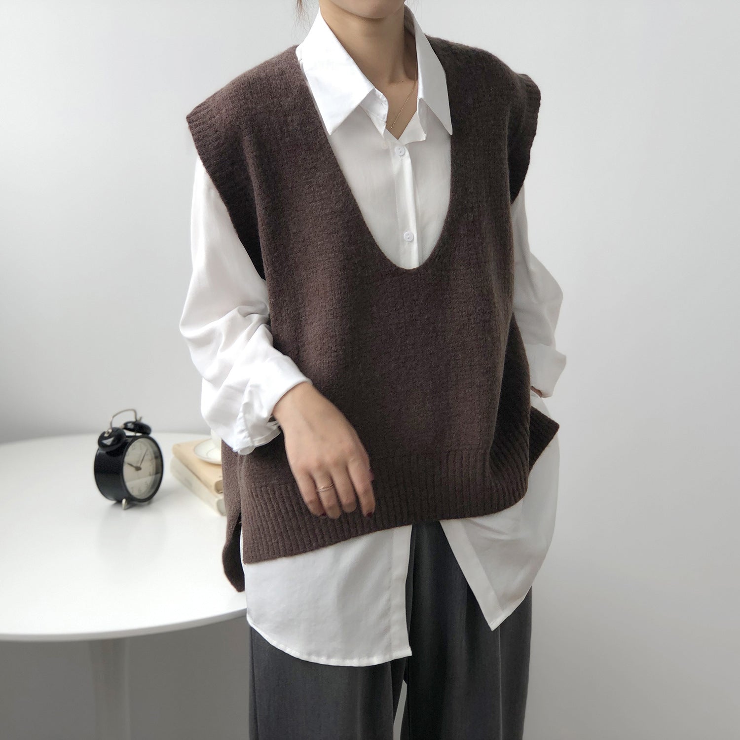 Casual V-Neck Solid Color Waistcoat