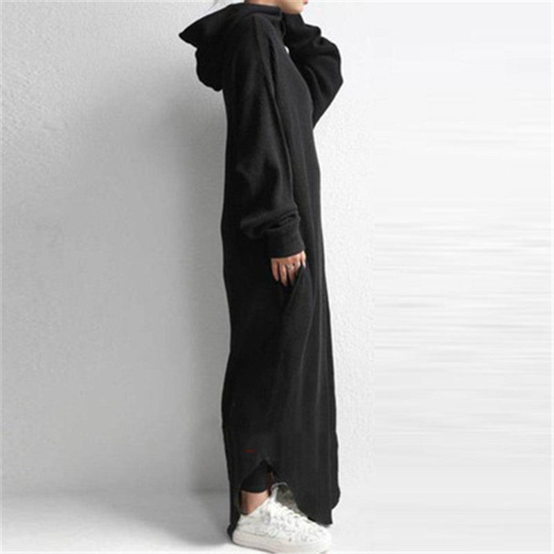 Casual Hooded Zipper Solid Color Hoodie Dress