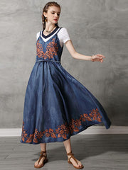 Vintage Embroidery Braces Dress