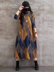 Vintage Geometric Printed Casual Midi Dress