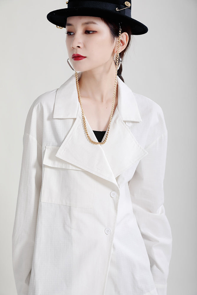 Casual Lapel Collar Irregular Design Long Sleeve Shirt