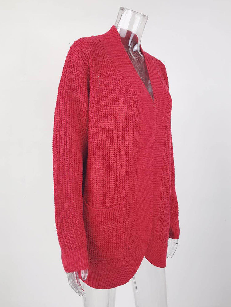 Casual Solid Color Knitted Cardigan Top