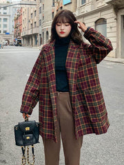 Plaid Suit Collar Short Casual Woolen Coat