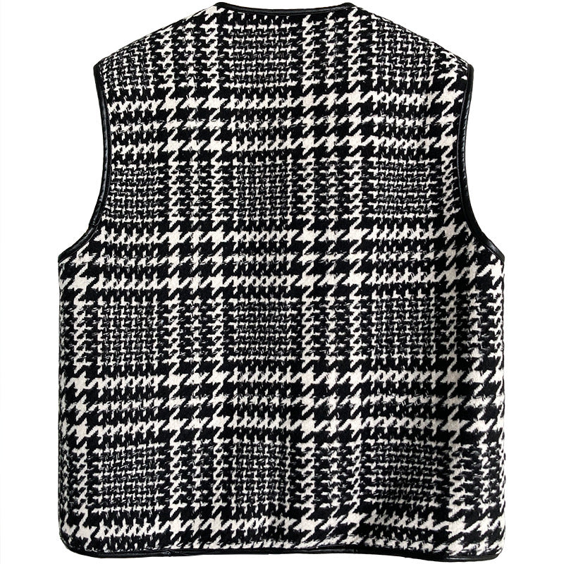 Houndstooth Plaid Jacquard Waistcoat