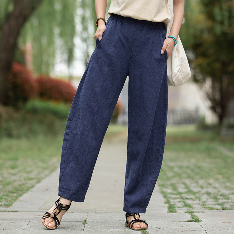 Retro Wide-Leg Pants With Elastic Waist