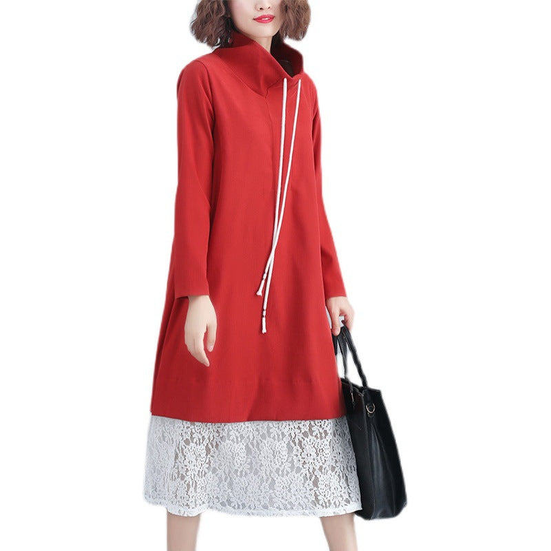 Loose Plus Size Lace Stitching Dress