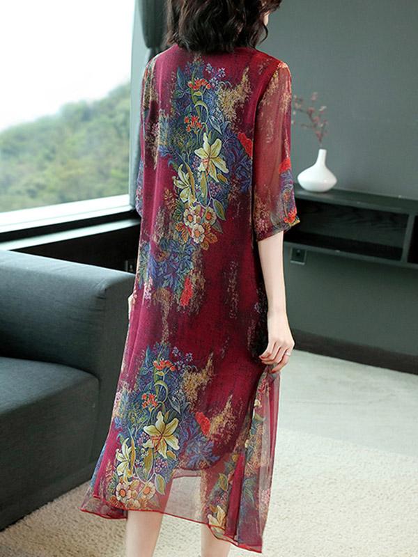 Casual Floral Printed Soft Midi Dress