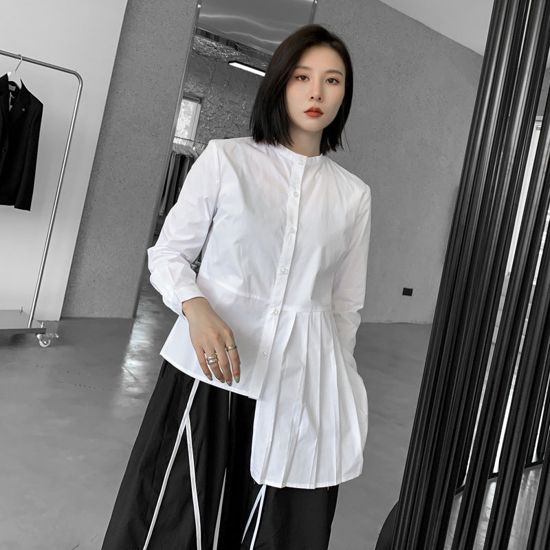 Loose Irregular Solid Color Long Sleeve Shirt