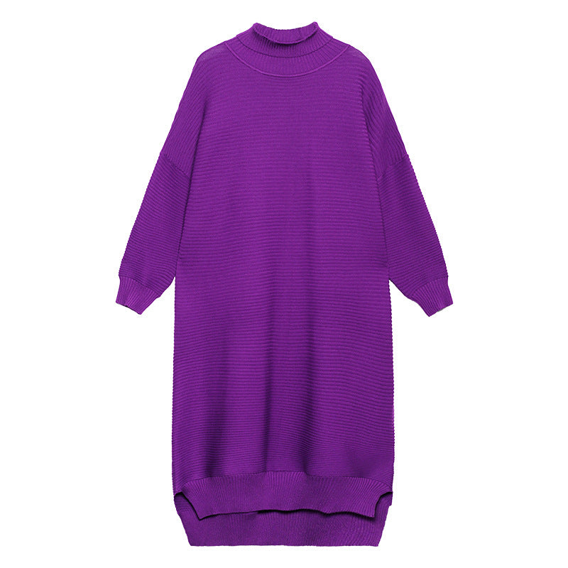 Long Sleeve Loose Sweater Dress With Irregular Splits