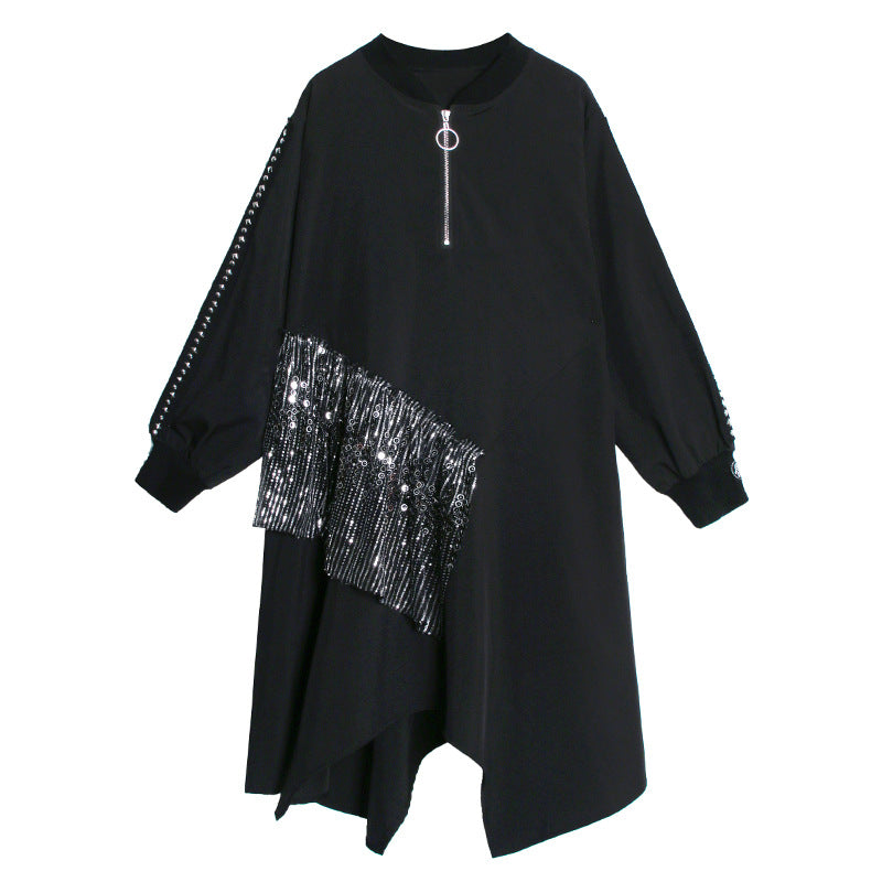 Women Sequined Irregular Long Sleeve Dress