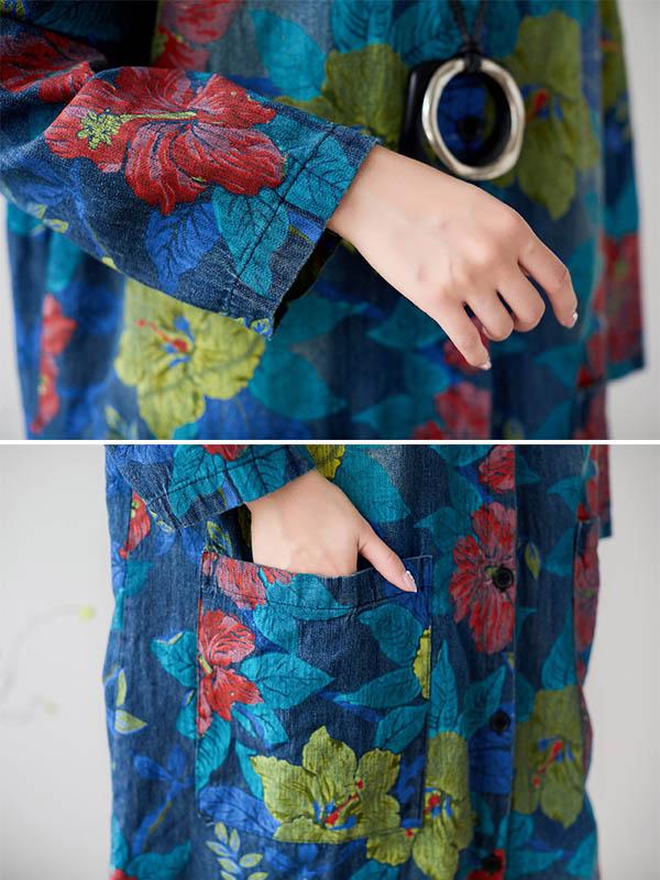 Loose Vintage Printed Single-Breasted Long Shirt