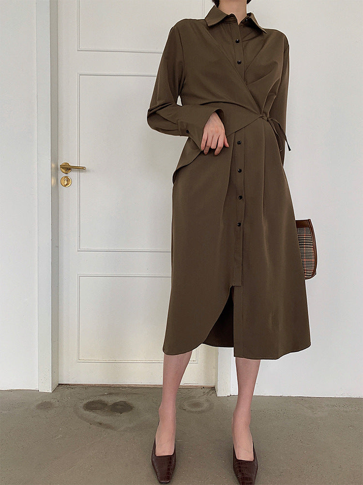 Cropped Lapel Long Sleeves Midi Dress