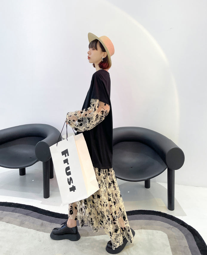 V-Neck Floral Split-Joint Long Sleeves Maxi Dress