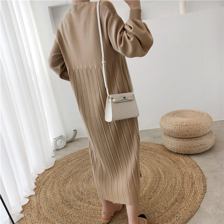 Casual Solid Color Round-Neck Knitted Midi Dress