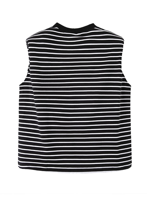 Black White Striped Cap Sleeves Vest