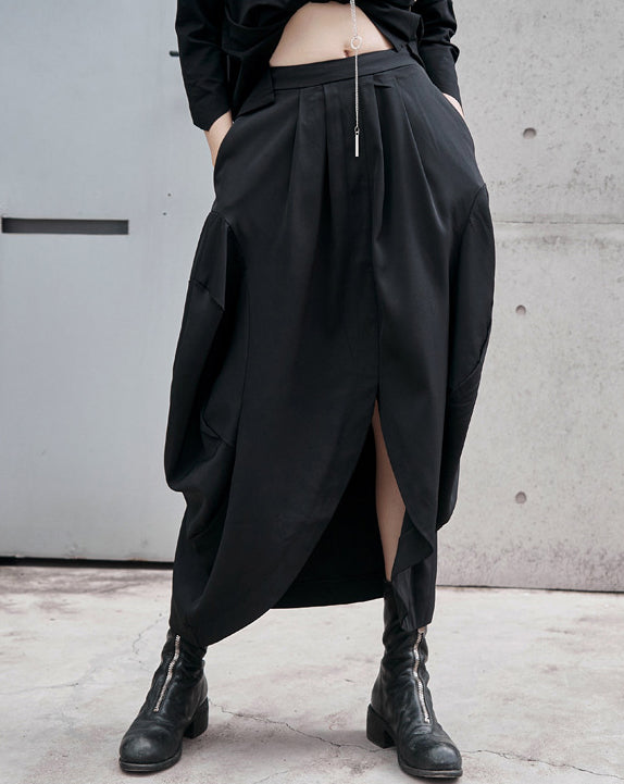 Irregular Splited Solid High-Waisted A-Line Skirt