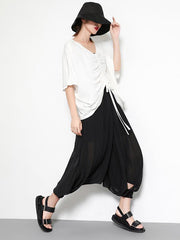 Asymmetric V-Neck Solid T-Shirt Top