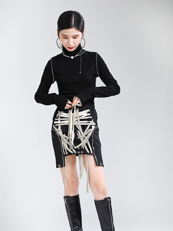 Women Contrast Drawstring Strap Skirt