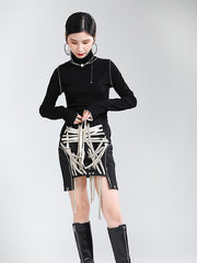 Women Contrast Drawstring Strap Skirt