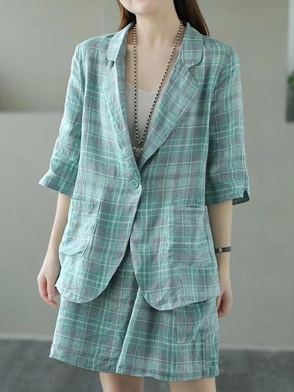 Loose Retro Printed Linen Shorts Suits