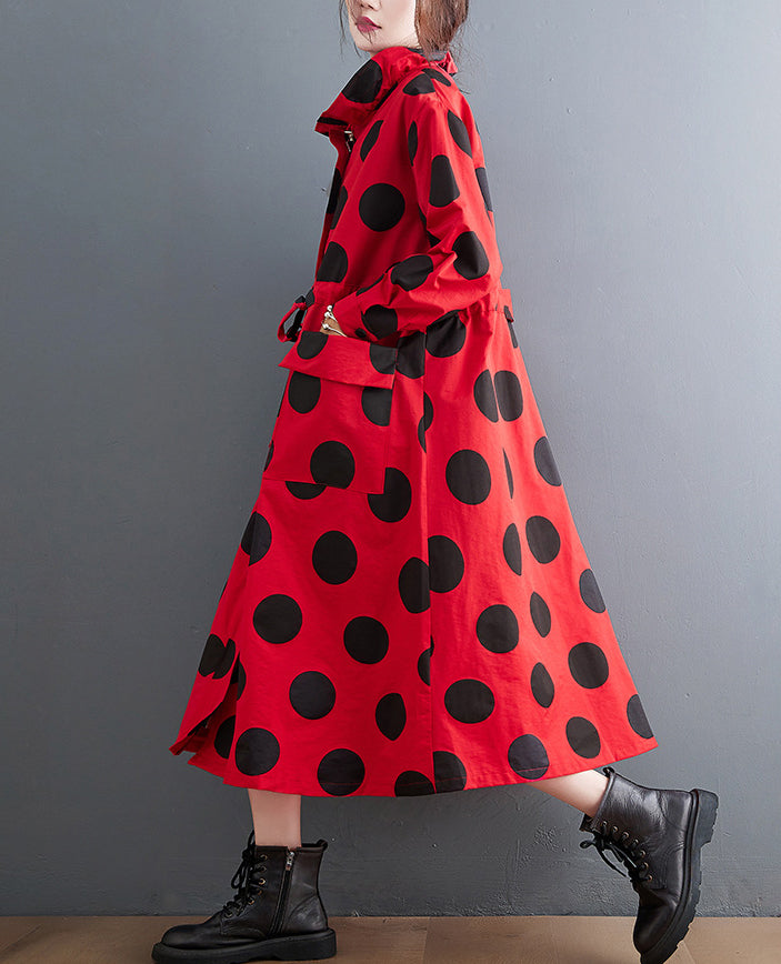 Loose Polka Dot Print Mid-Length Coat