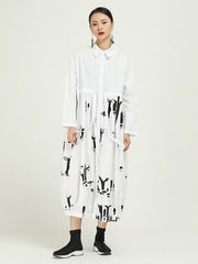 Vintage Splicing Print Drawstring Dress