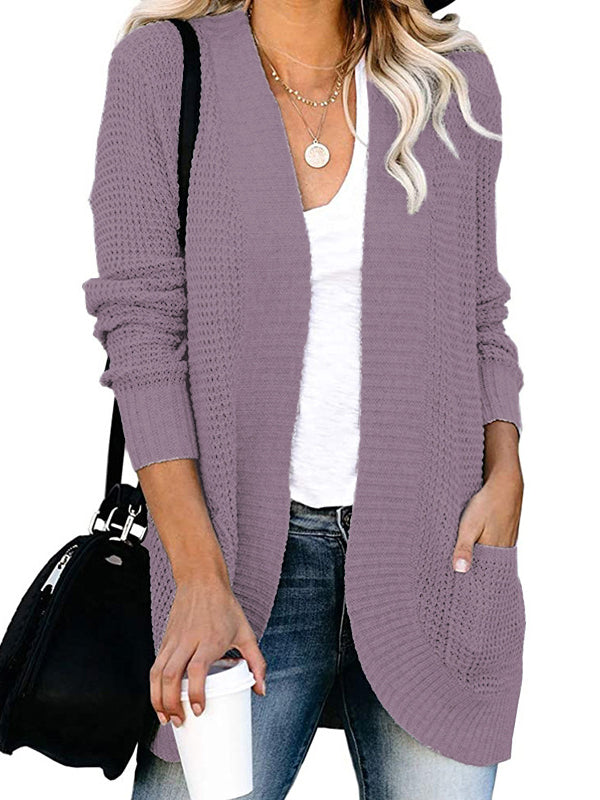 Casual Solid Color Knitted Cardigan Top