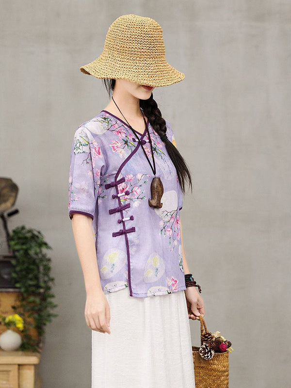 Retro Slouchy Plate Button Irregular T-Shirt