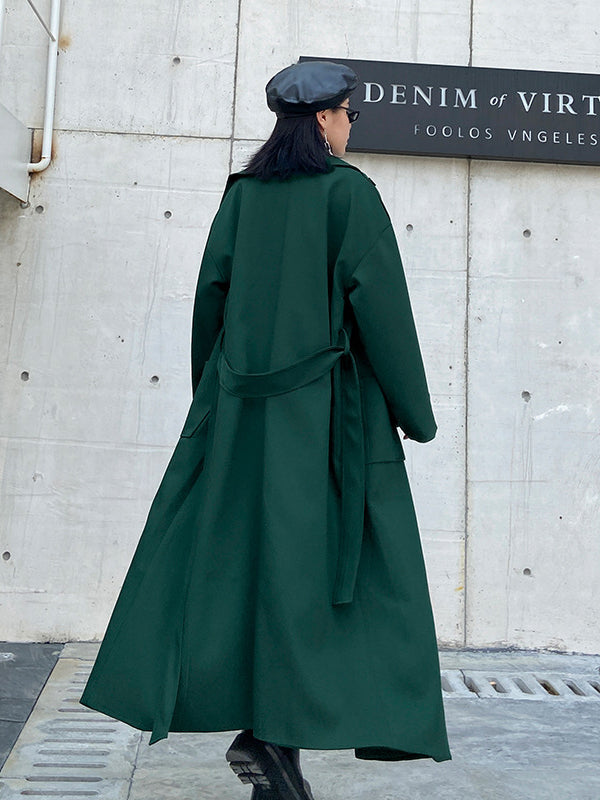 Women Solid Color Lapel Casual Coat