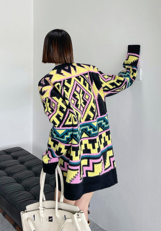 Ethnic Style Loose Geometric Jacquard Sweater