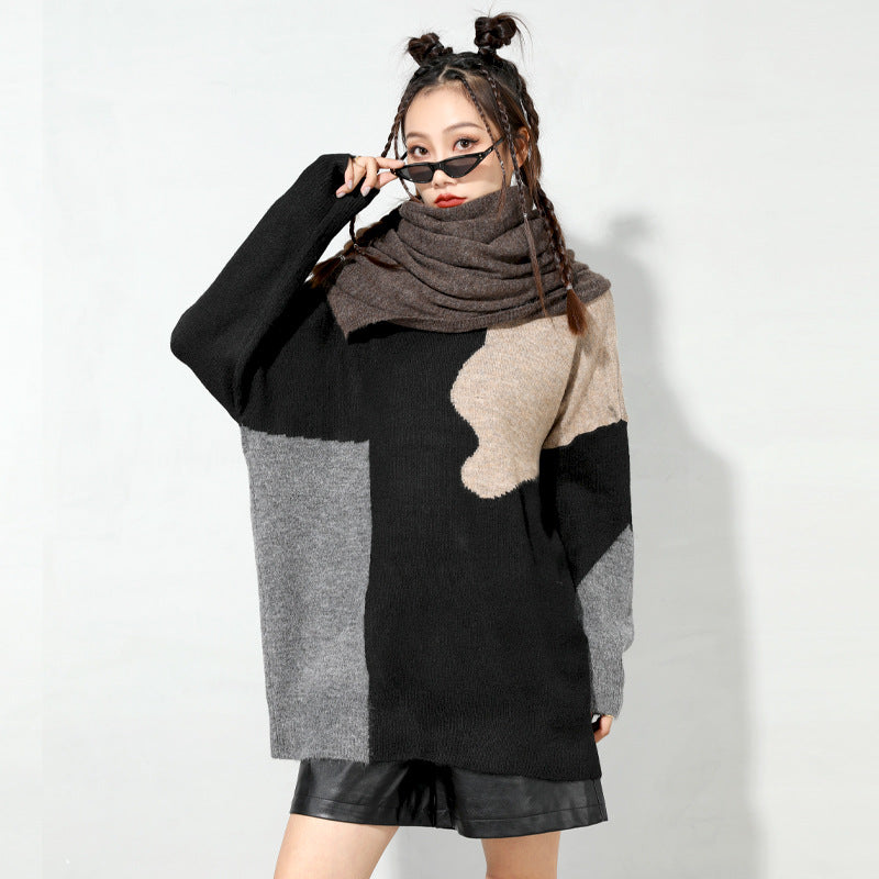 Urban Color-Block Splicing Pullover Sweater