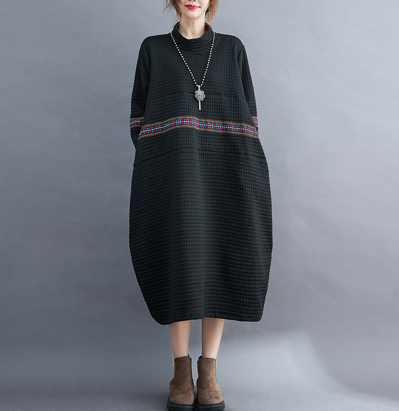 Large Size High Neck Loose Casual Midi Dress