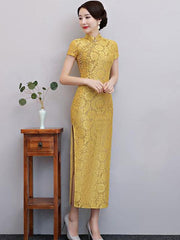 Pure Color Split-side Long Cheongsam